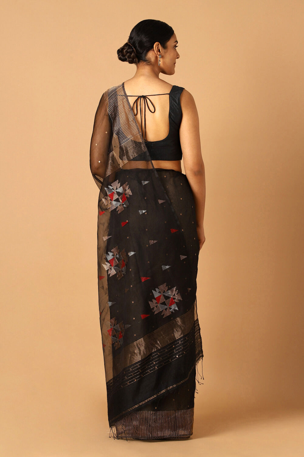 Black Pure Silk Bengal Saree image number null