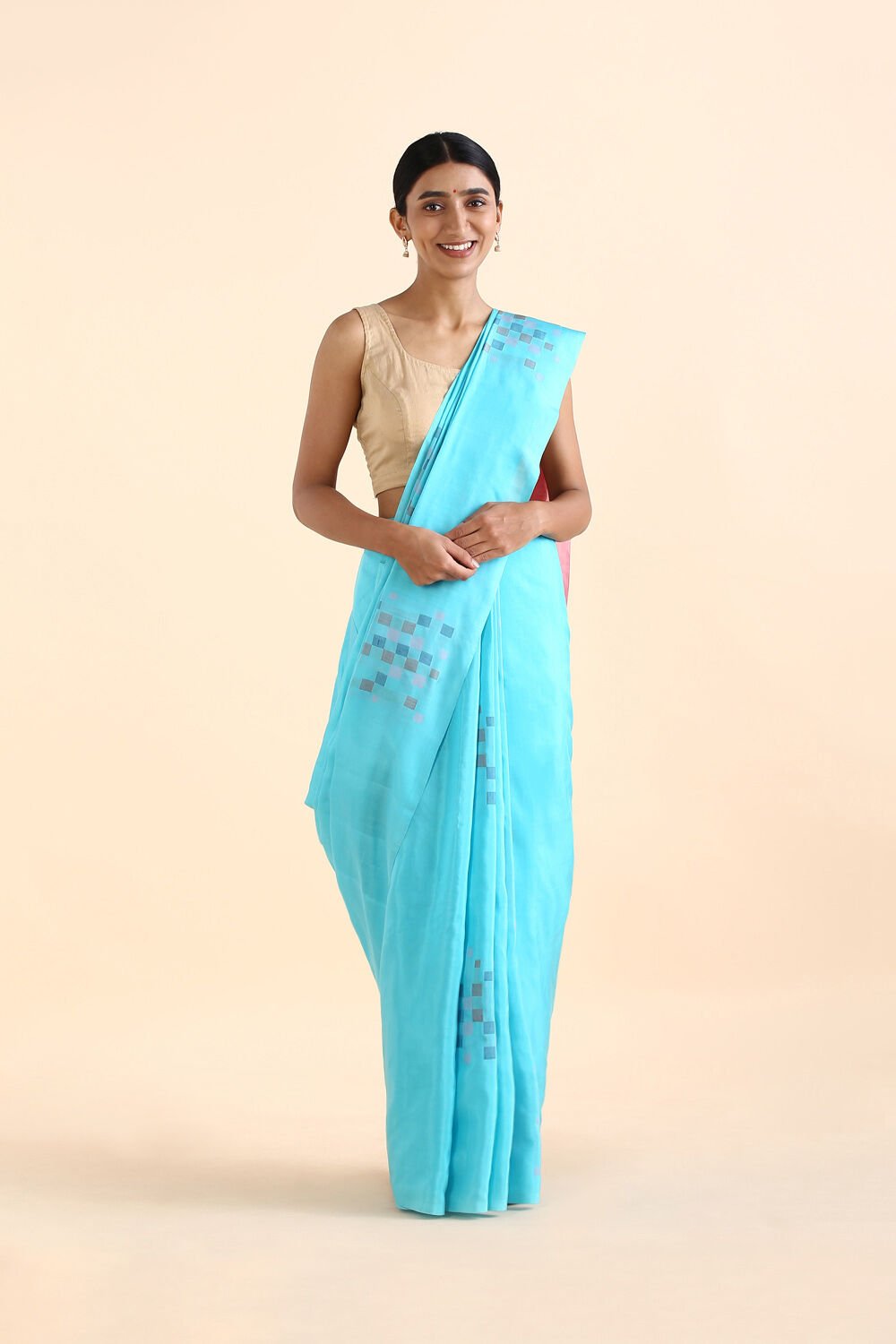 Light Blue Pure Silk Tencel South Saree image number null