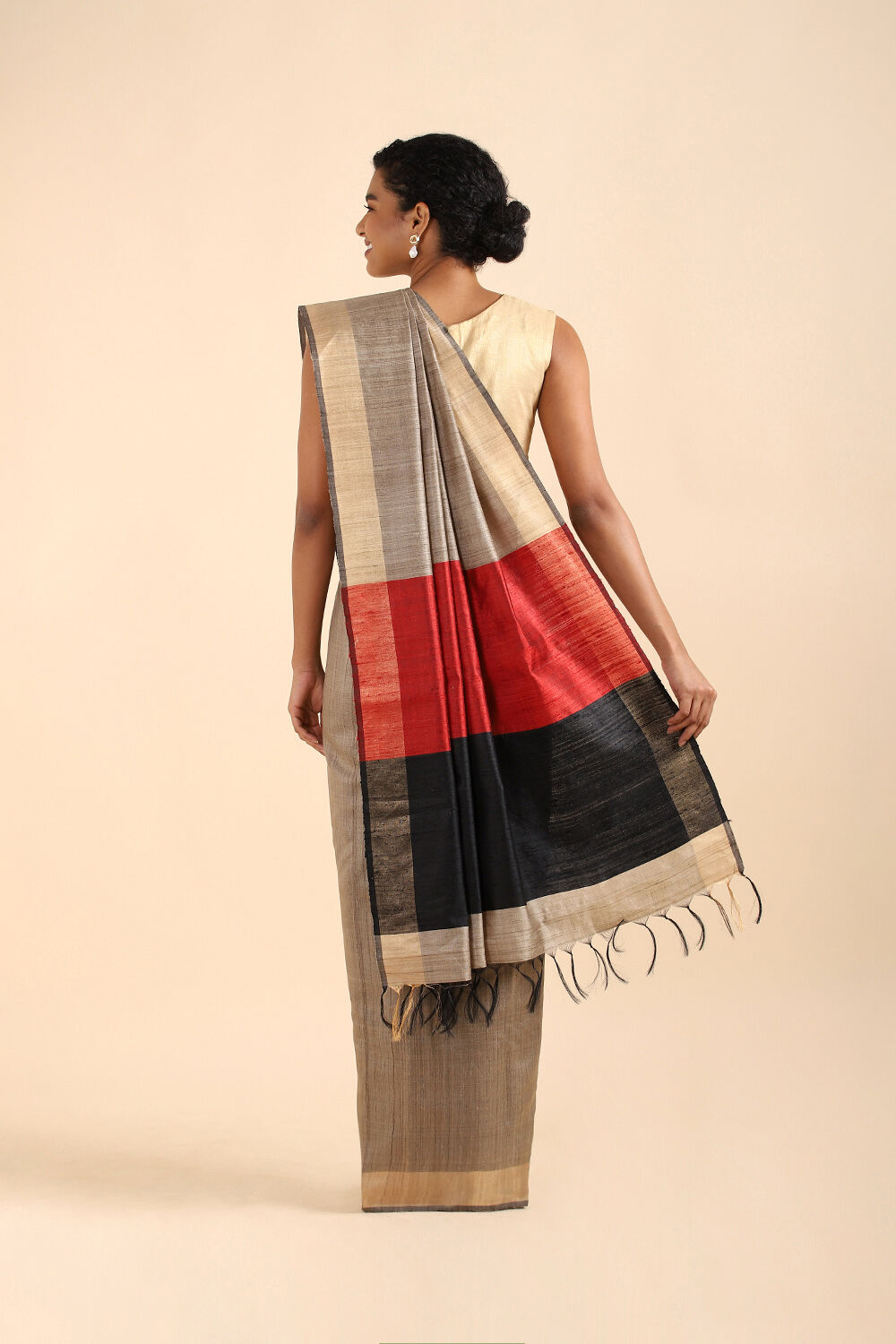 Brown Pure Tussar Silk Bhagalpuri Saree image number null