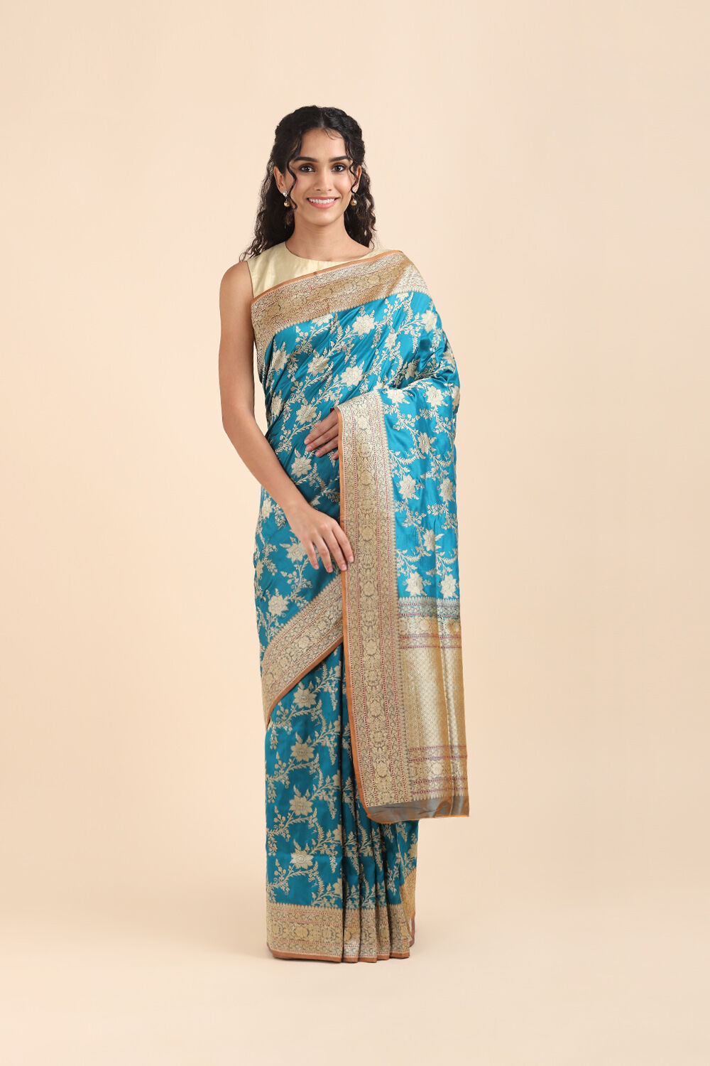 Dark Blue Pure Silk Banarasi Saree image number null