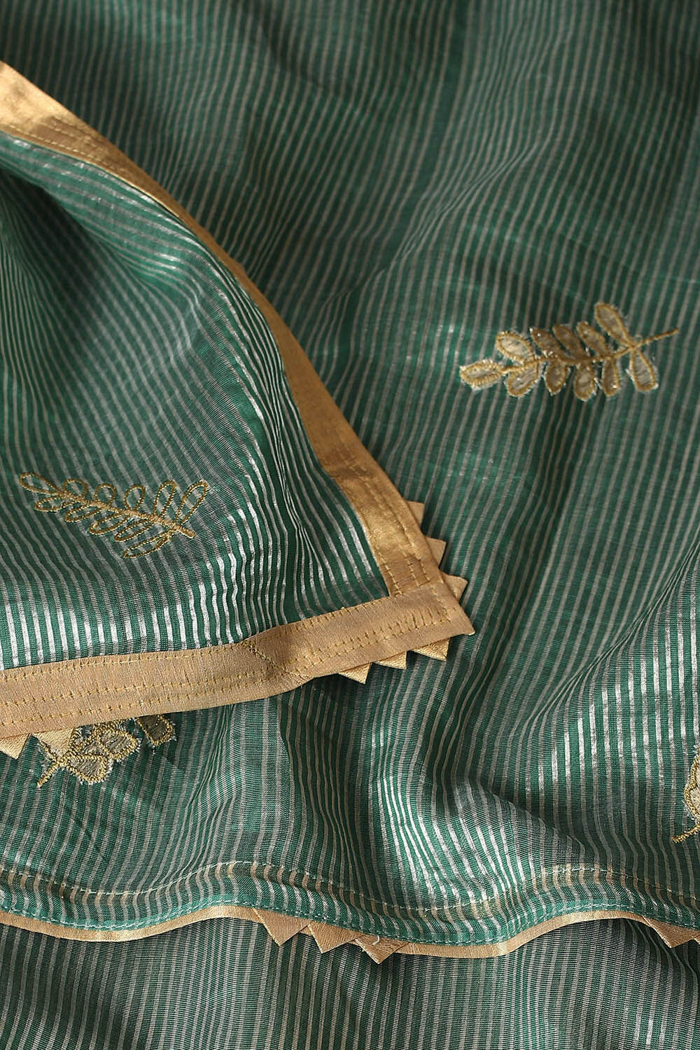 Dark Green Pure Tissue Silk Embroidered Saree image number null