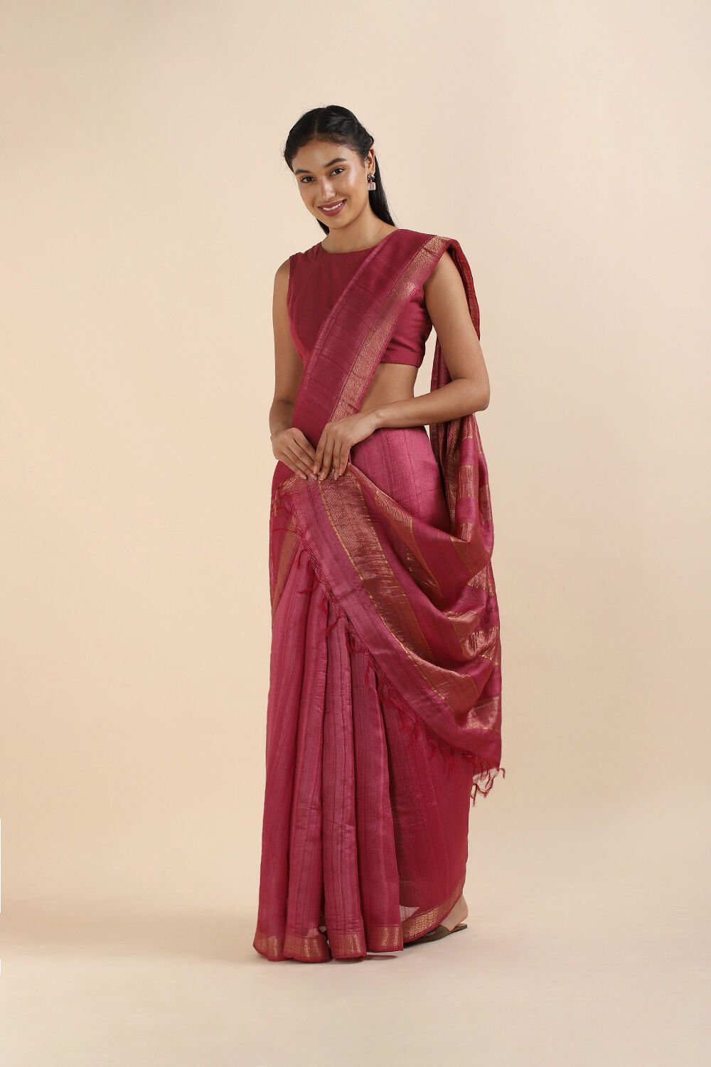 Pink Pure Tussar Silk Bhagalpuri Saree image number null