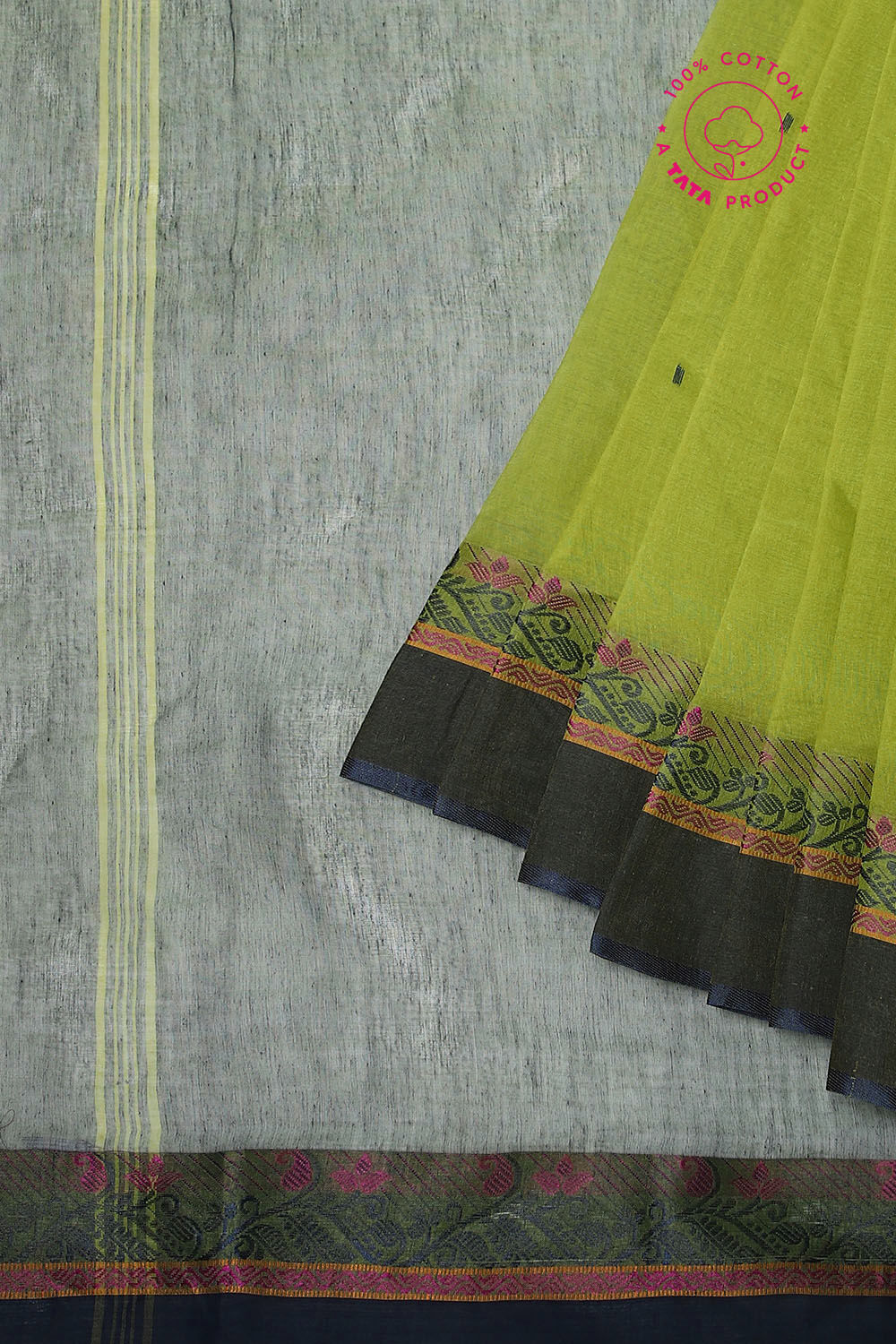 Light Pure Green Cotton Bengal Saree image number null