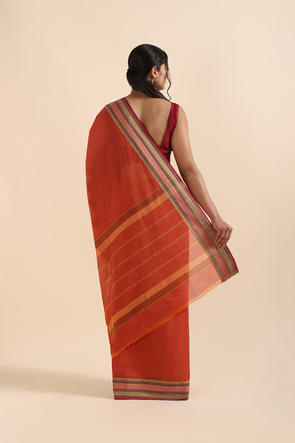 Dark Pure Orange Cotton South Saree image number null