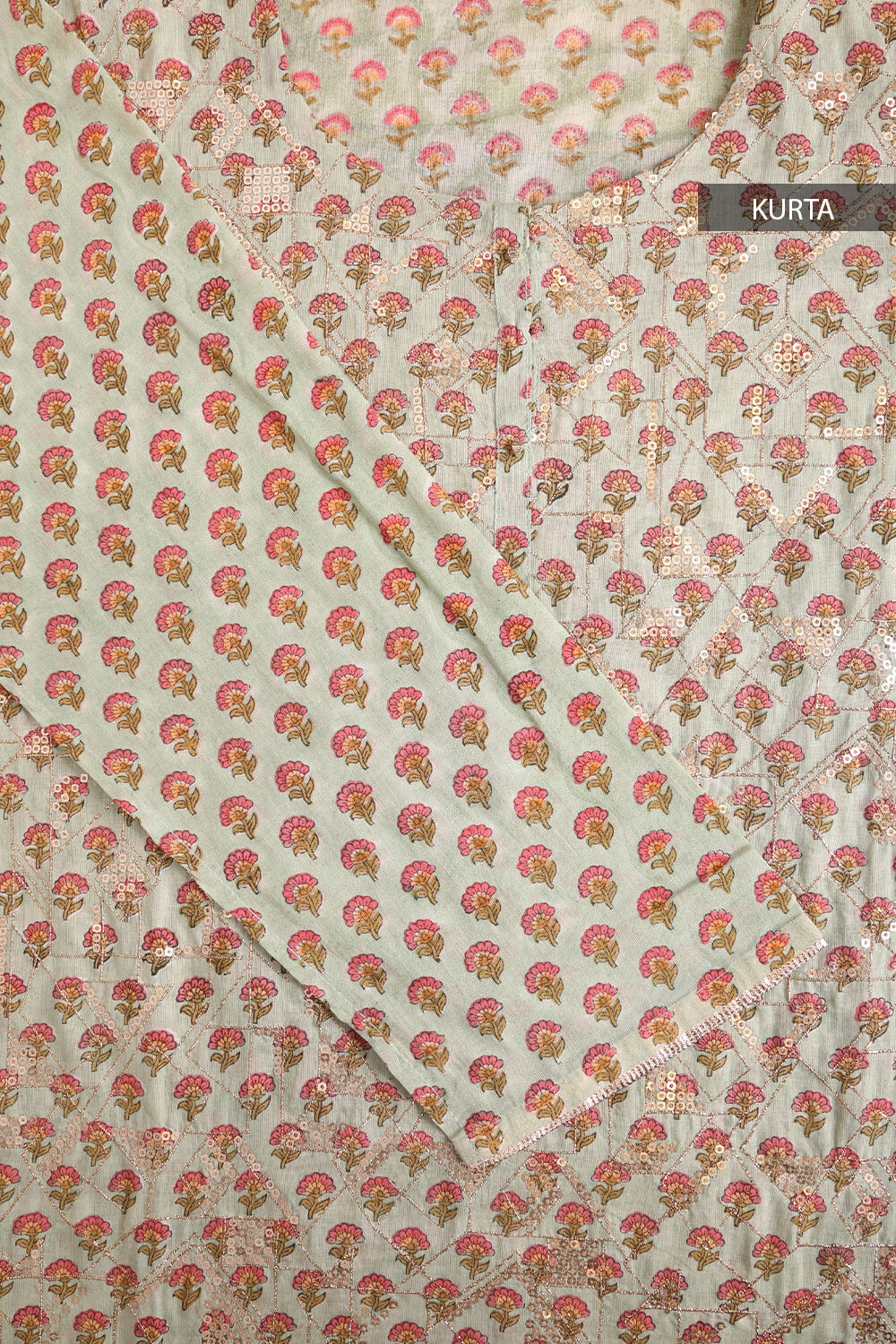 Light Green Printed Pure Cotton Suit Set image number null
