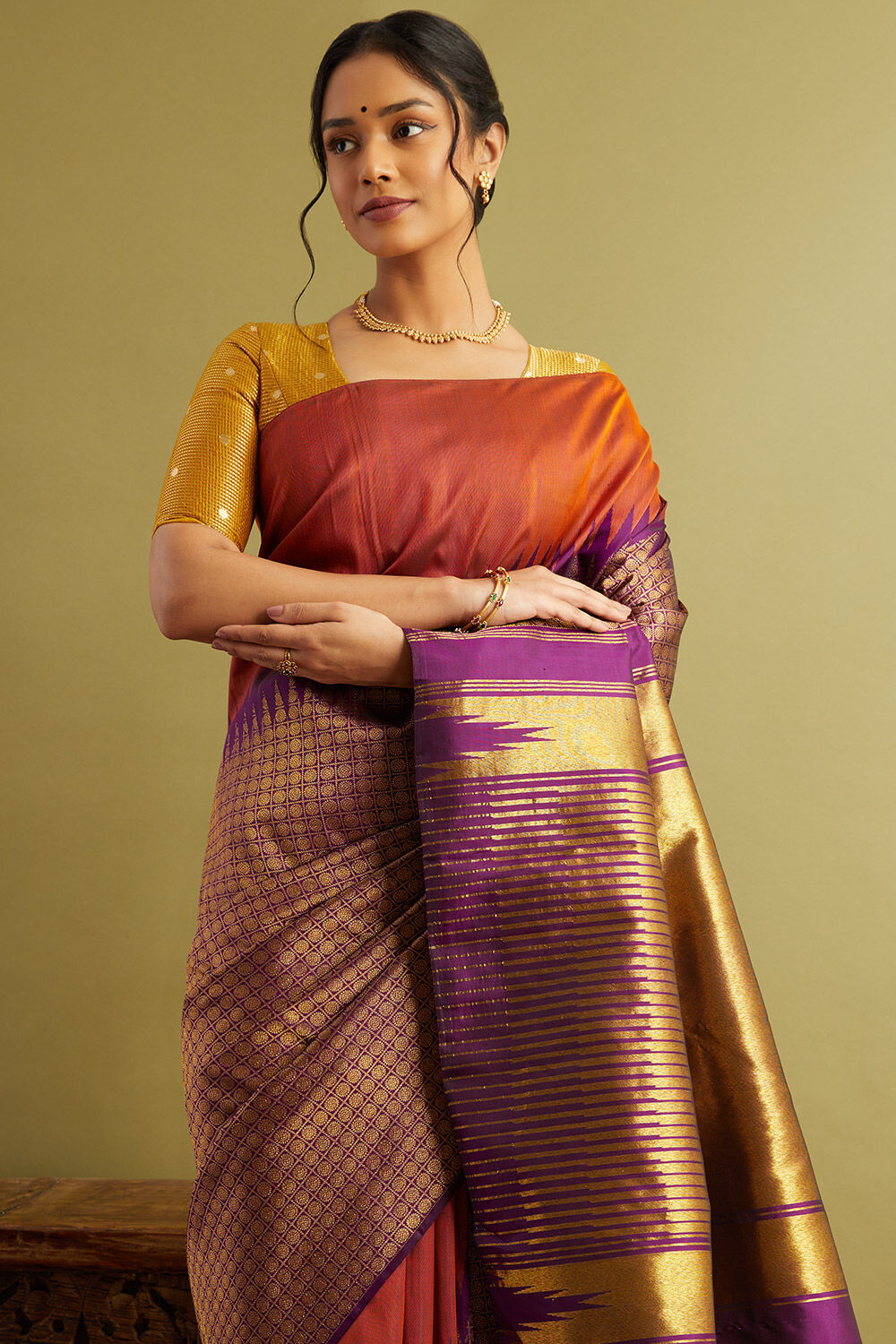 Violet Woven Pure Silk Kanjivaram Saree image number null
