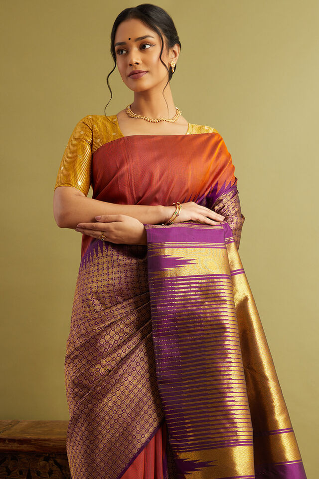 Violet Woven Pure Silk Kanjivaram Saree
