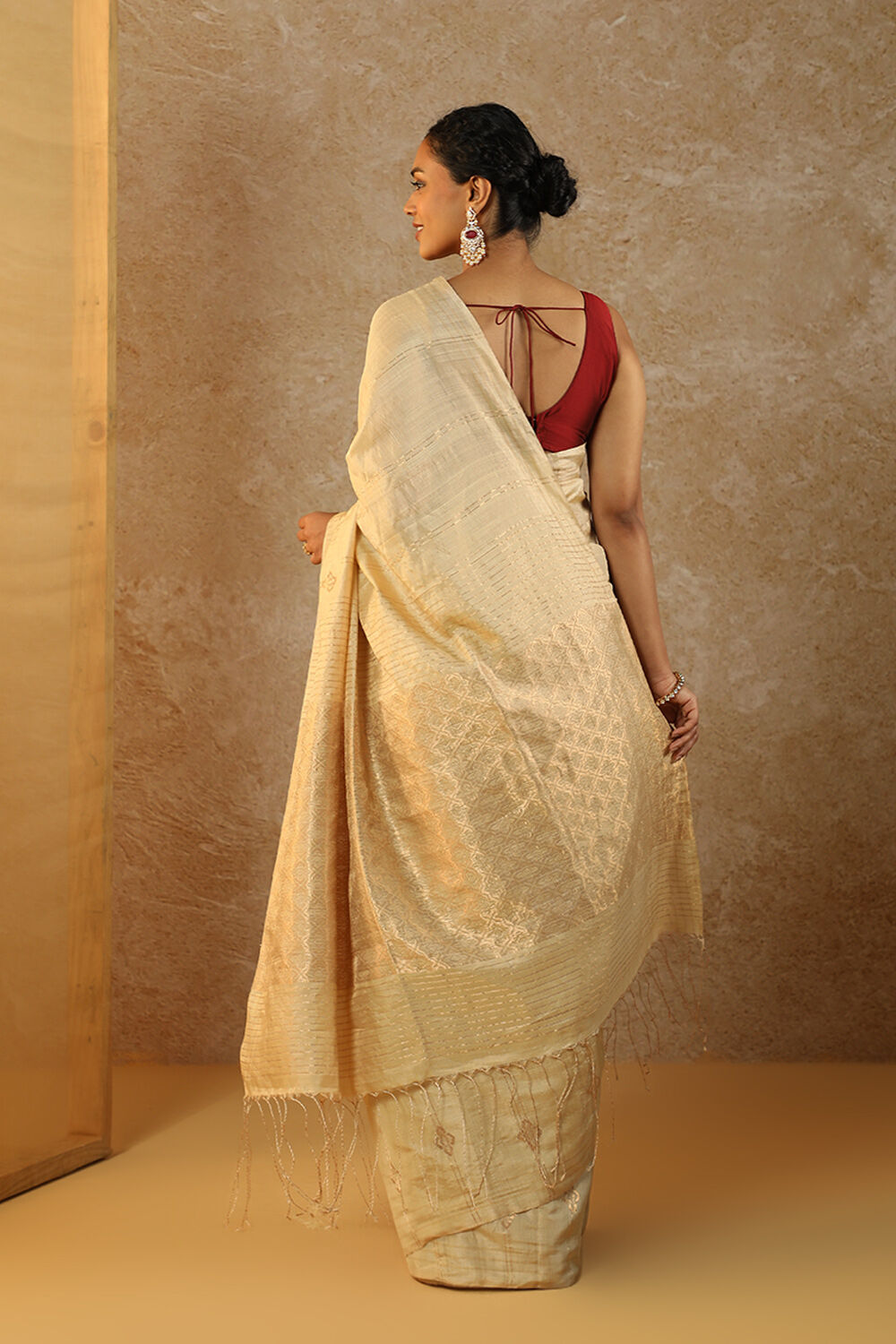Beige Woven Pure Silk Tissue Saree image number null