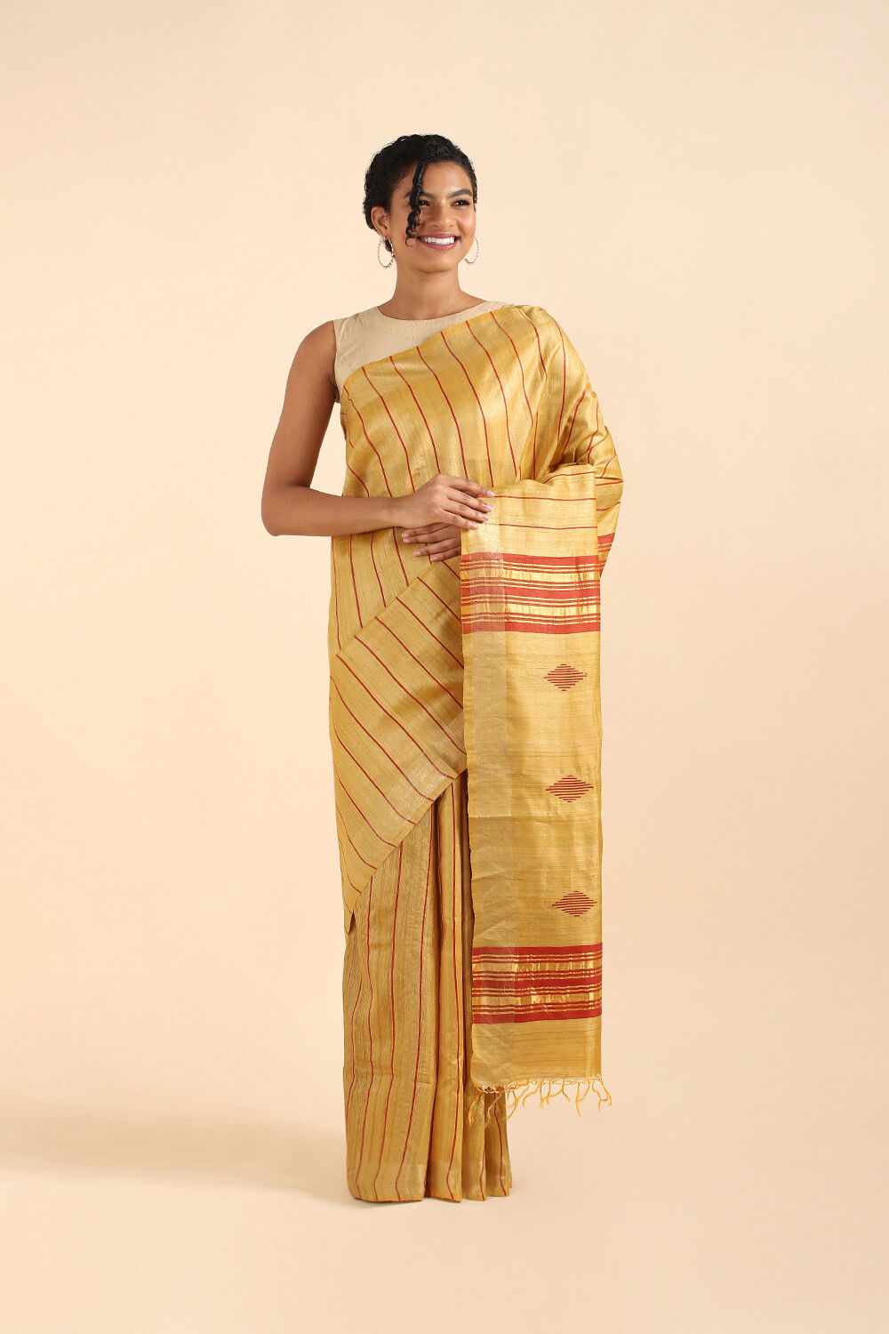 Yellow Pure Tussar Bhagalpuri Saree image number null