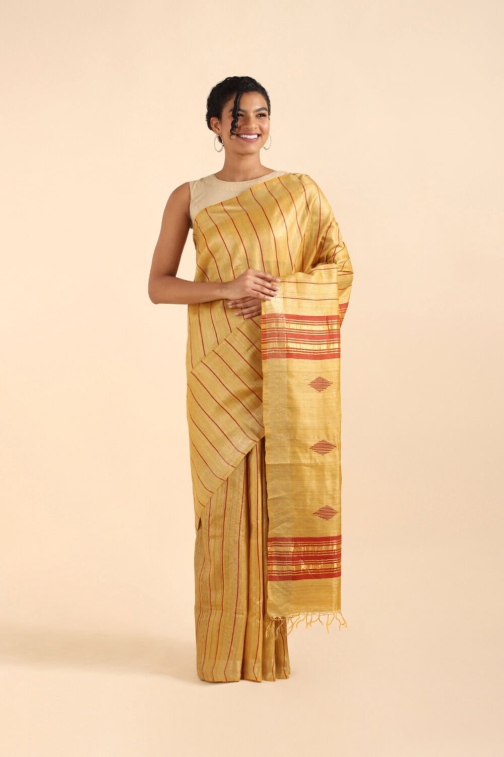 Yellow Pure Tussar Bhagalpuri Saree image number null
