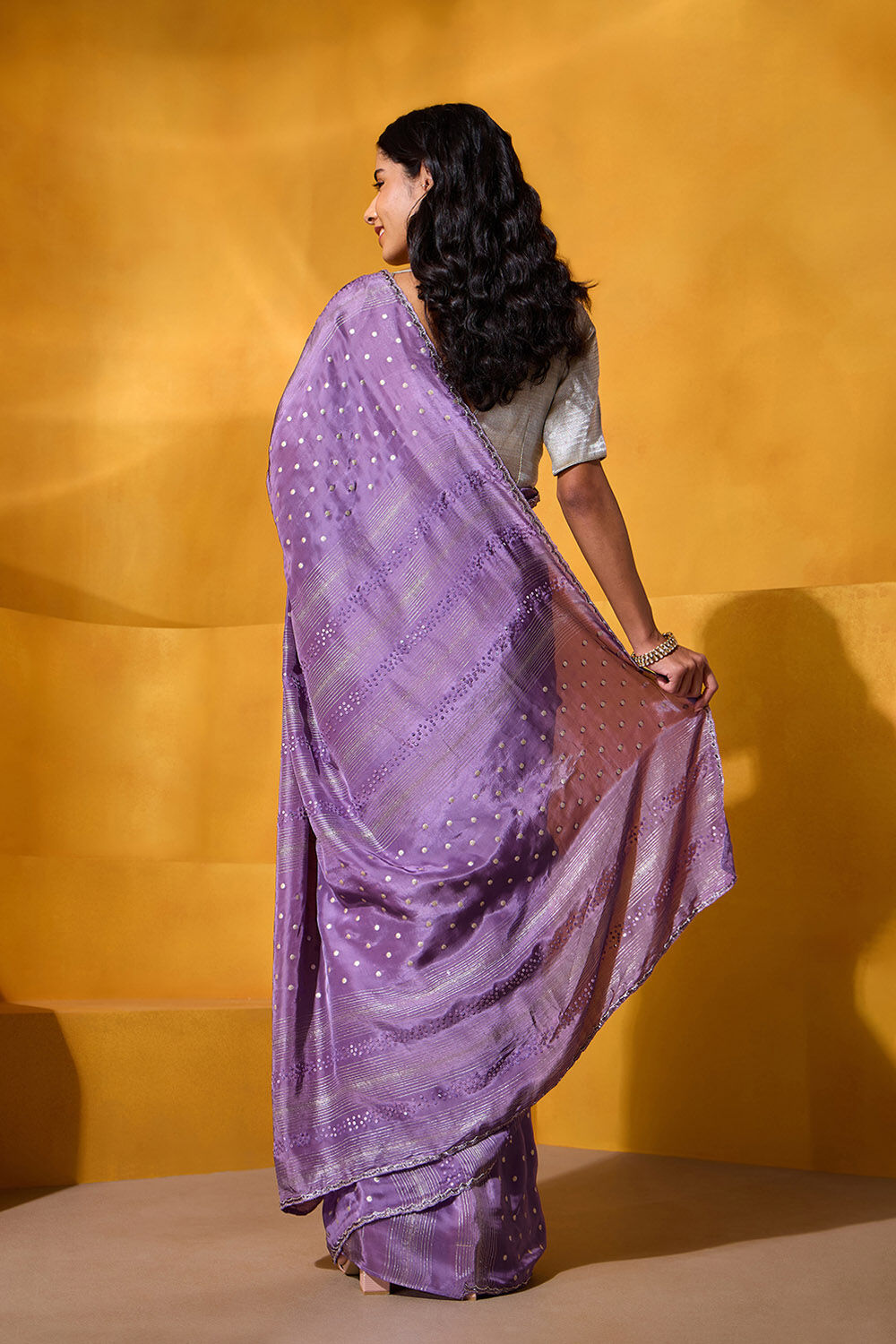 Purple Viscose Embroidered Saree image number null