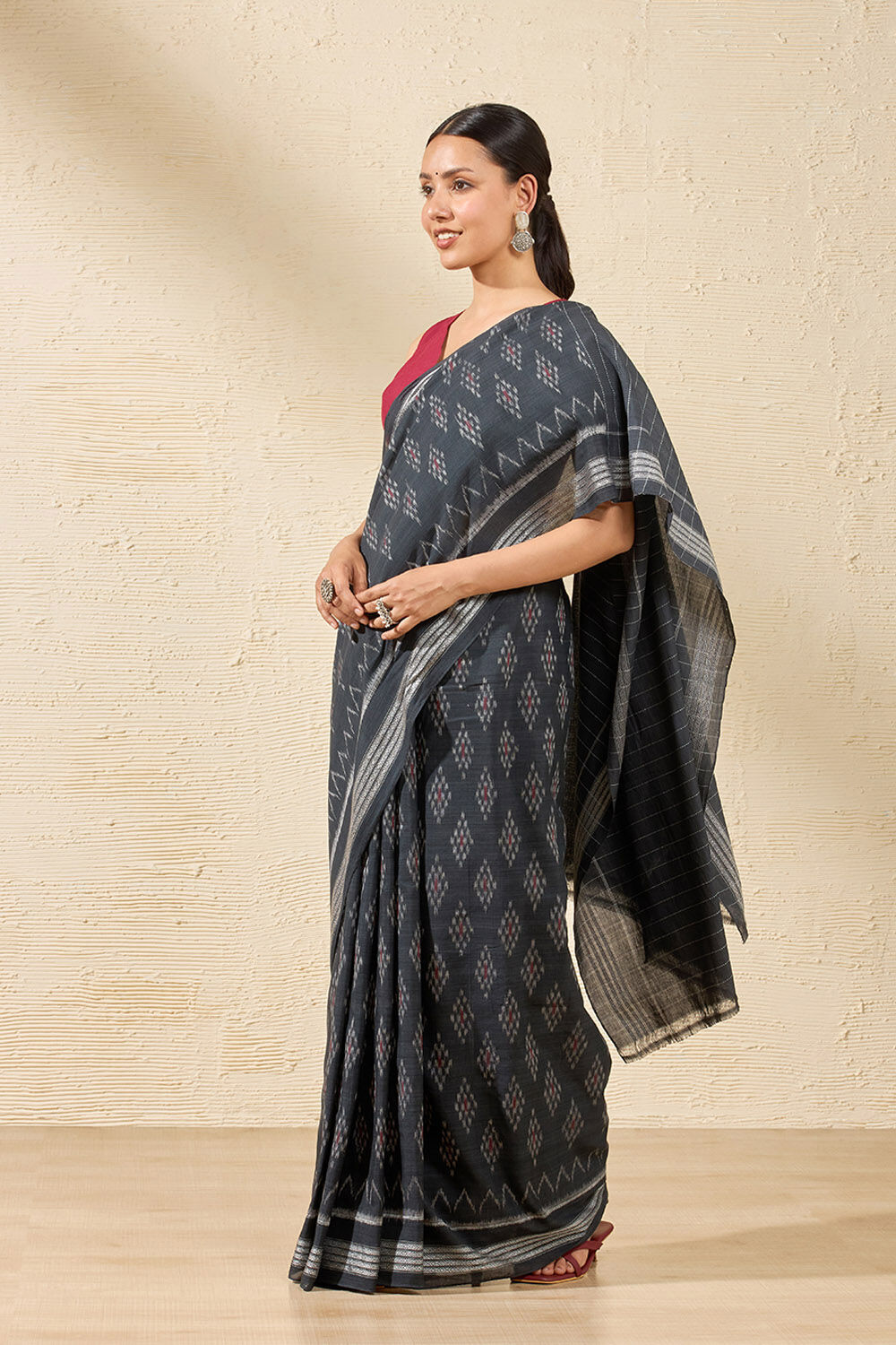 Black Odisha Pure Cotton Ikat Saree image number null
