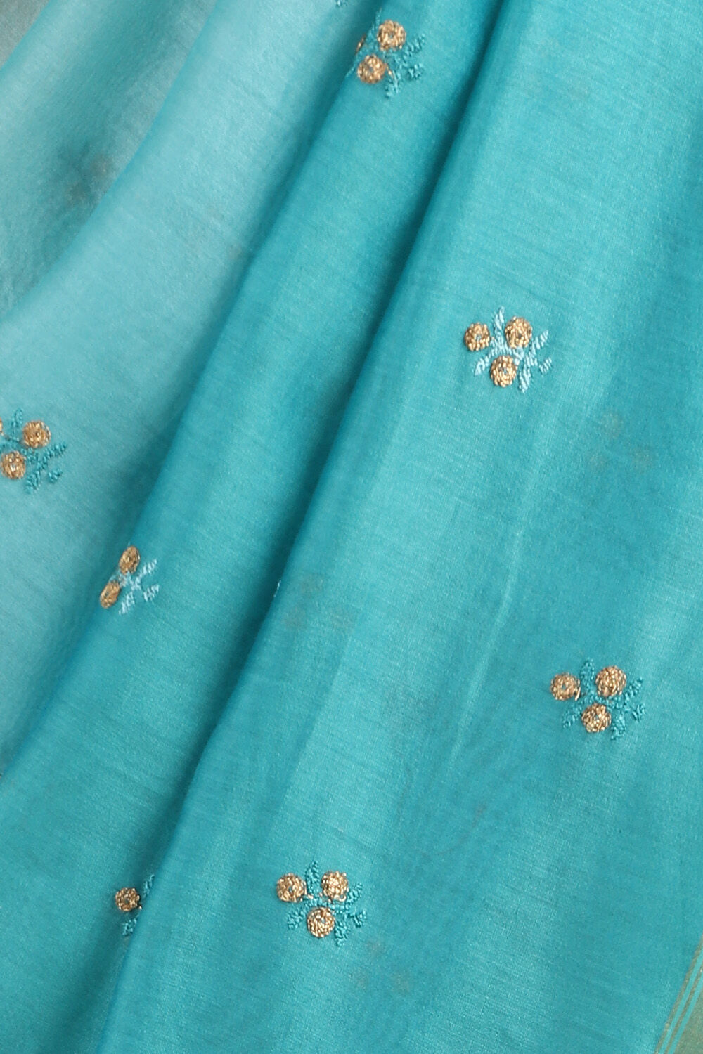 Blue Pure Silk Cotton Embroidered Saree image number null
