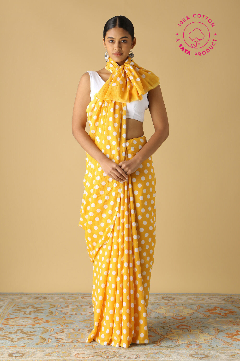 Yellow Pure Cotton Printed Saree image number null