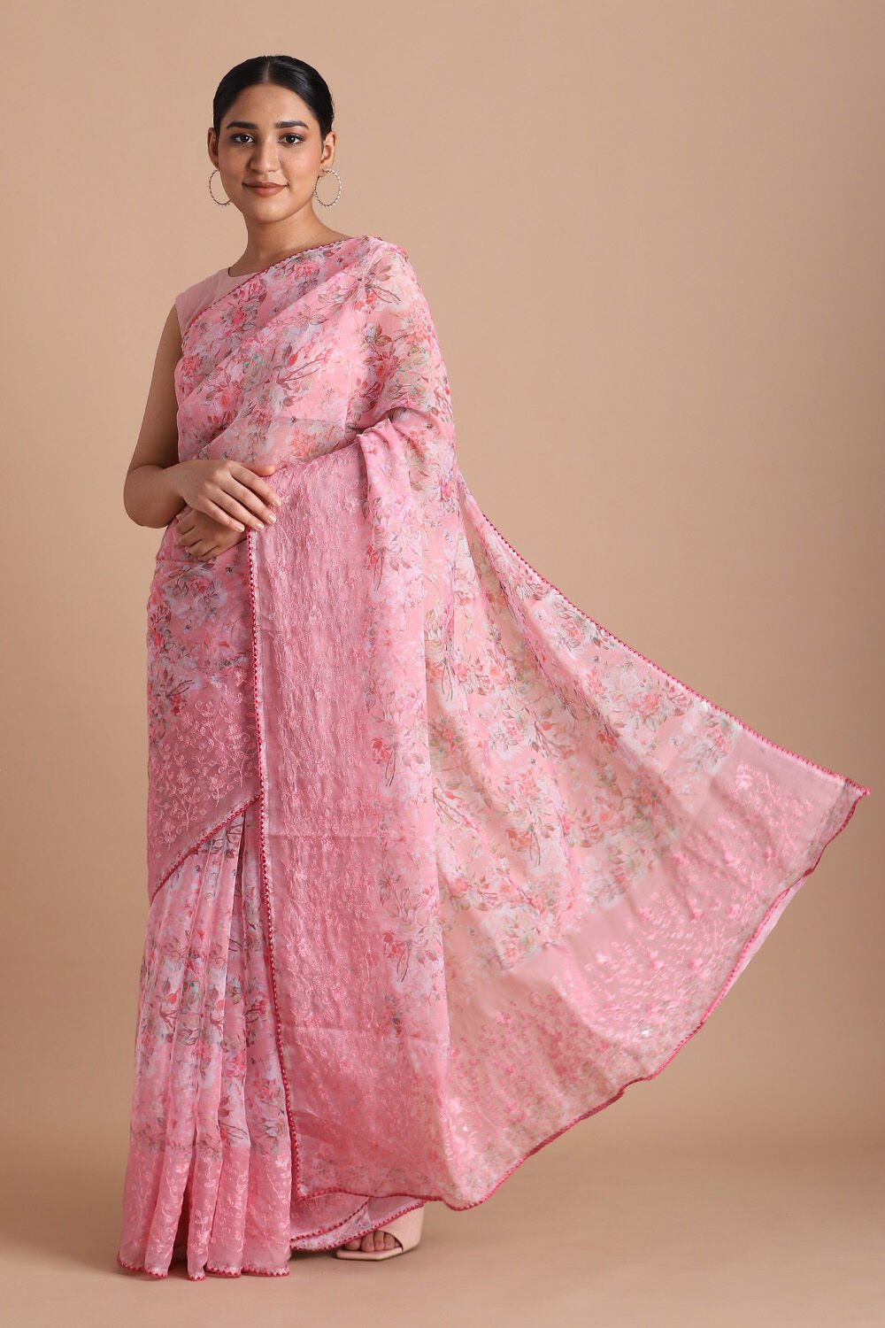 Pink Pure Embroidered Saree image number null