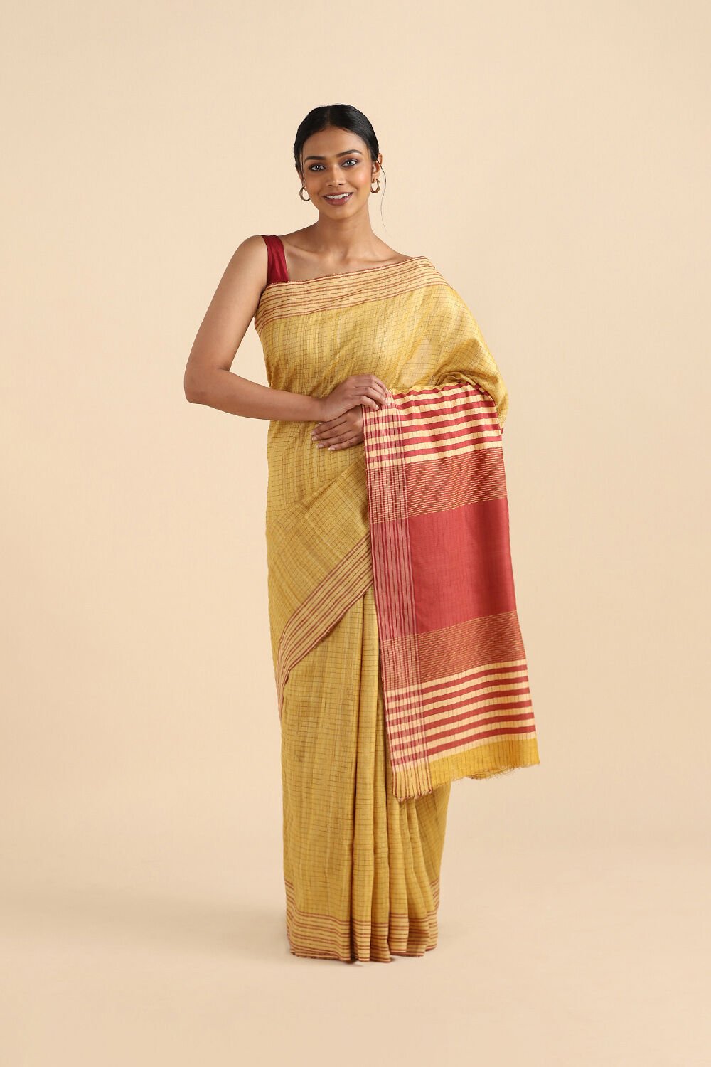 Yellow Pure Tussar Silk Bhagalpuri Saree image number null