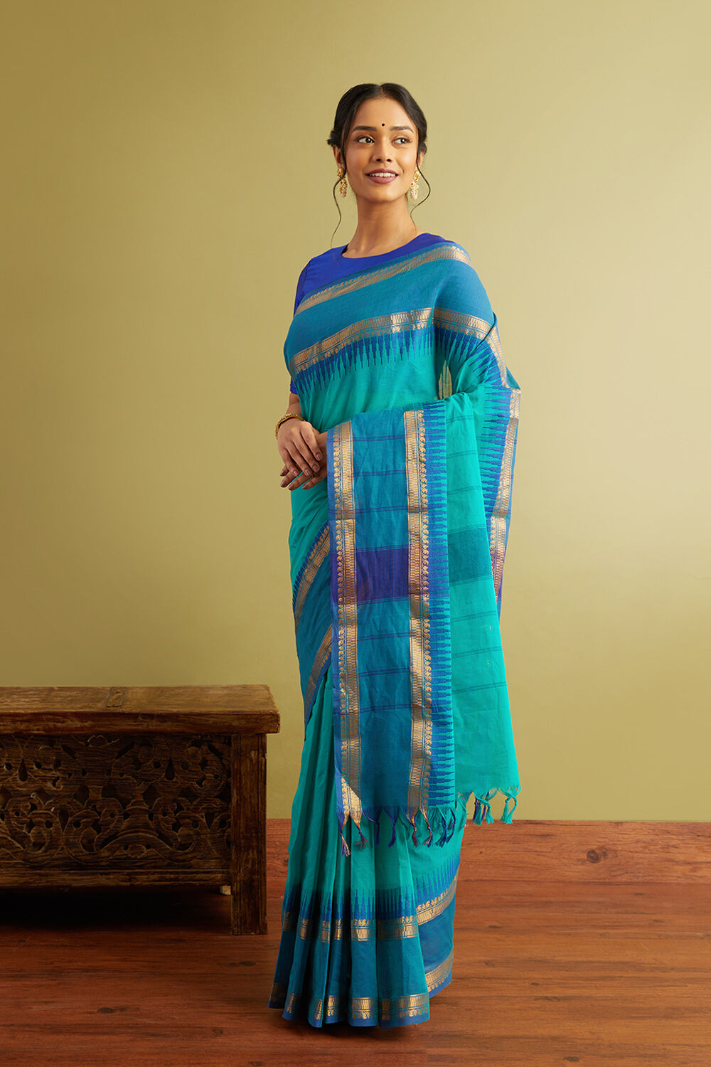 Blue Woven Pure South Cotton Saree image number null