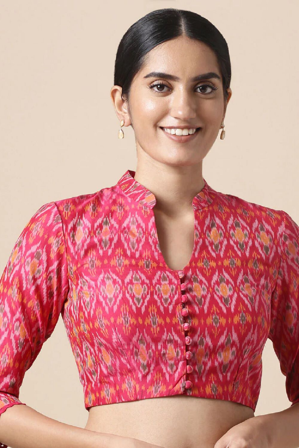 Pink Silk Cotton Ikat Blouse image number null