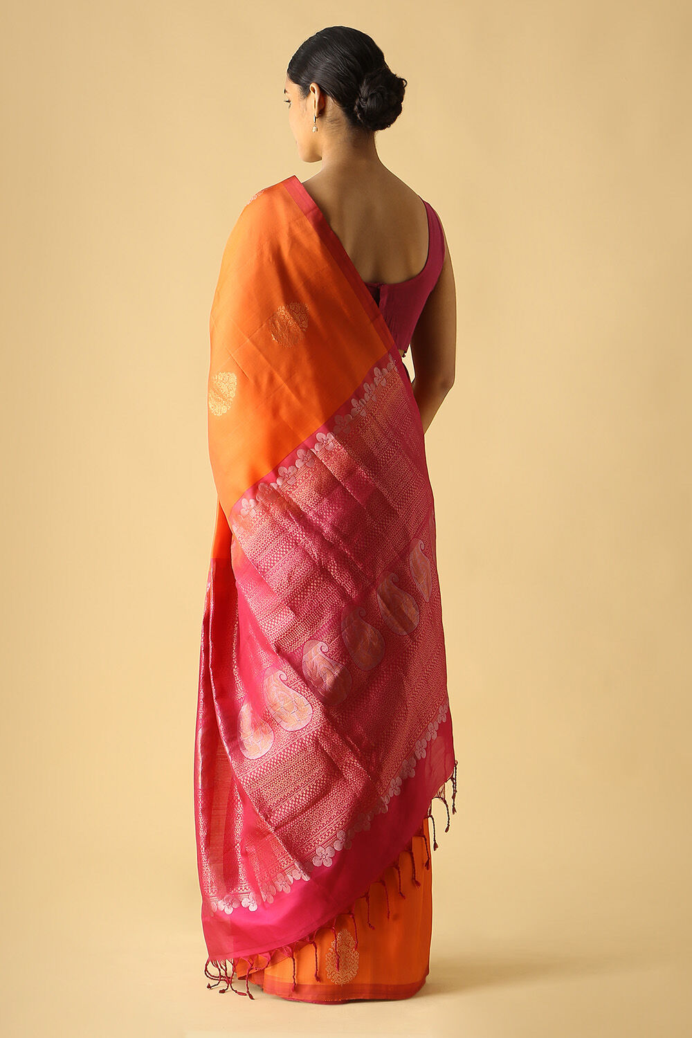 Dark Orange Pure Silk South Saree image number null
