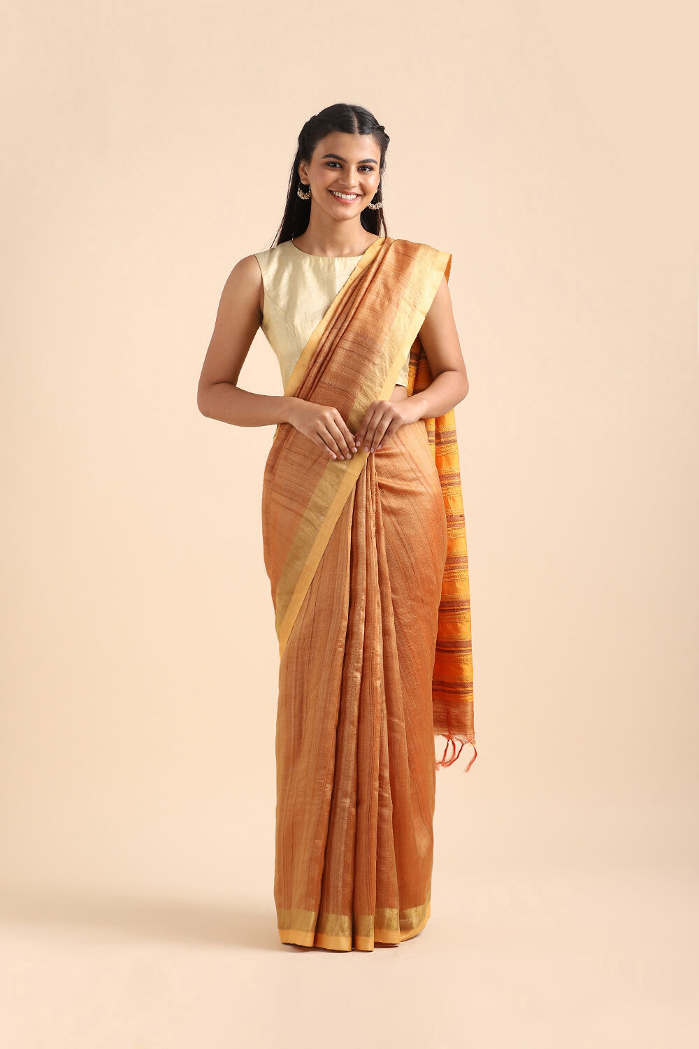 Orange Pure Tussar Bhagalpuri Saree image number null