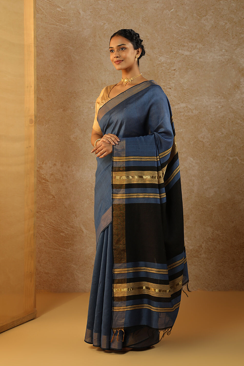 Navy Bhagalpur Woven Silk Viscose Saree image number null