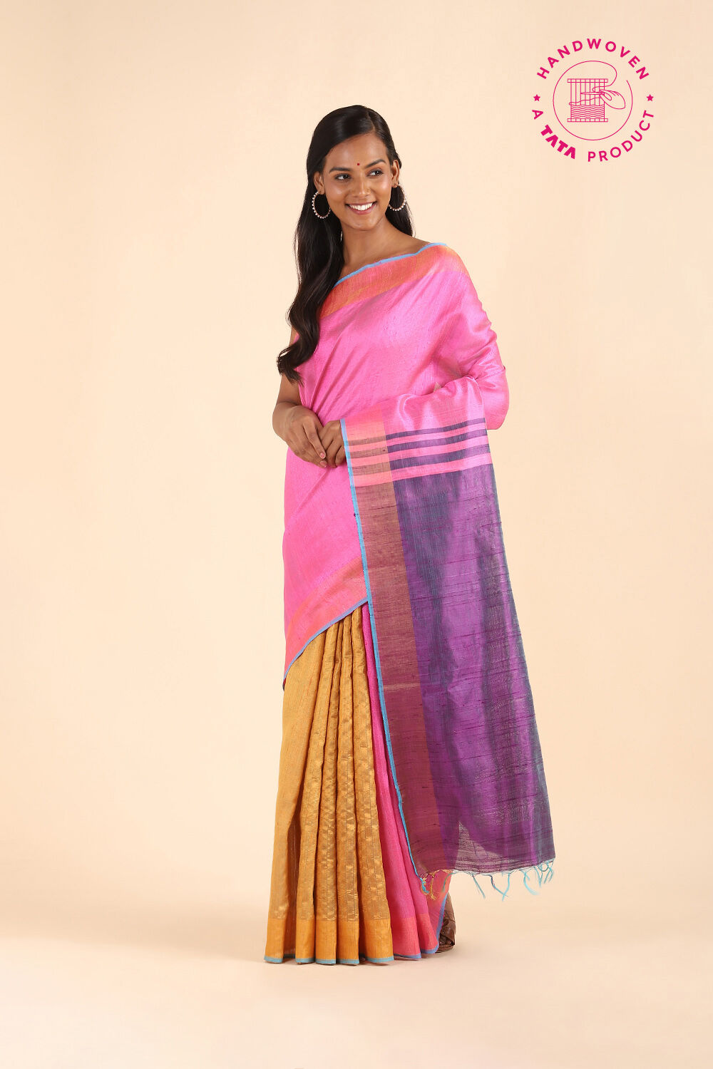 Pink Pure Tussar Silk Bhagalpuri Saree image number null