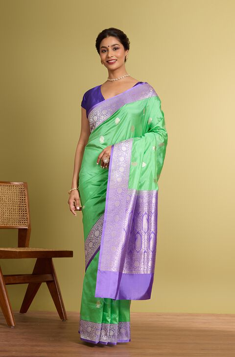 Light Green Pure Silk Kadwa Banarasi Saree
