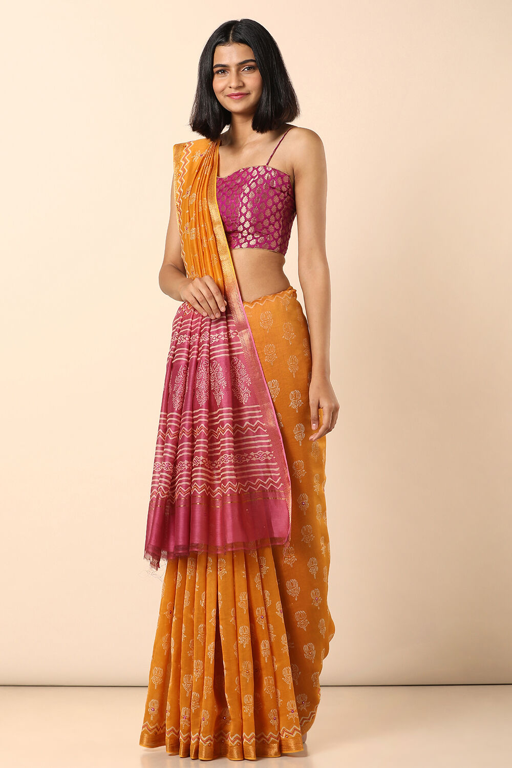 Yellow Embroidered Pure Silk Cotton Saree image number null