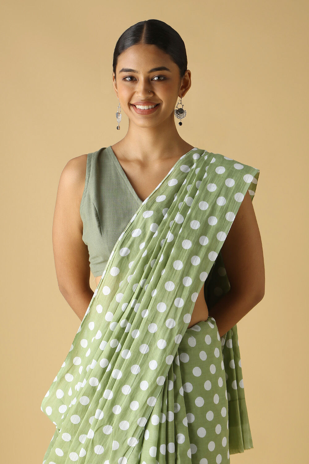 Green Pure Cotton Printed Saree image number null