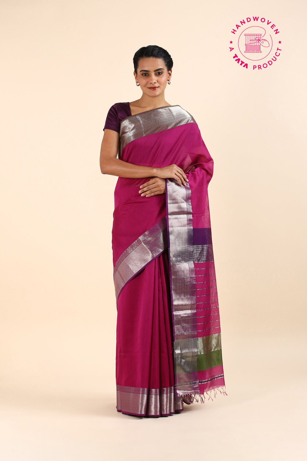 Dark Pink Pure Silk Cotton Maheswari Saree image number null