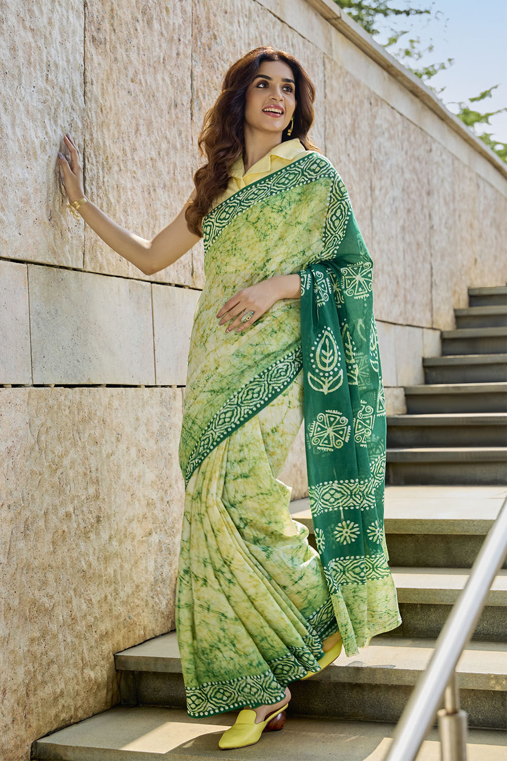 Lime Ujjain Pure Cotton Printed Saree image number null