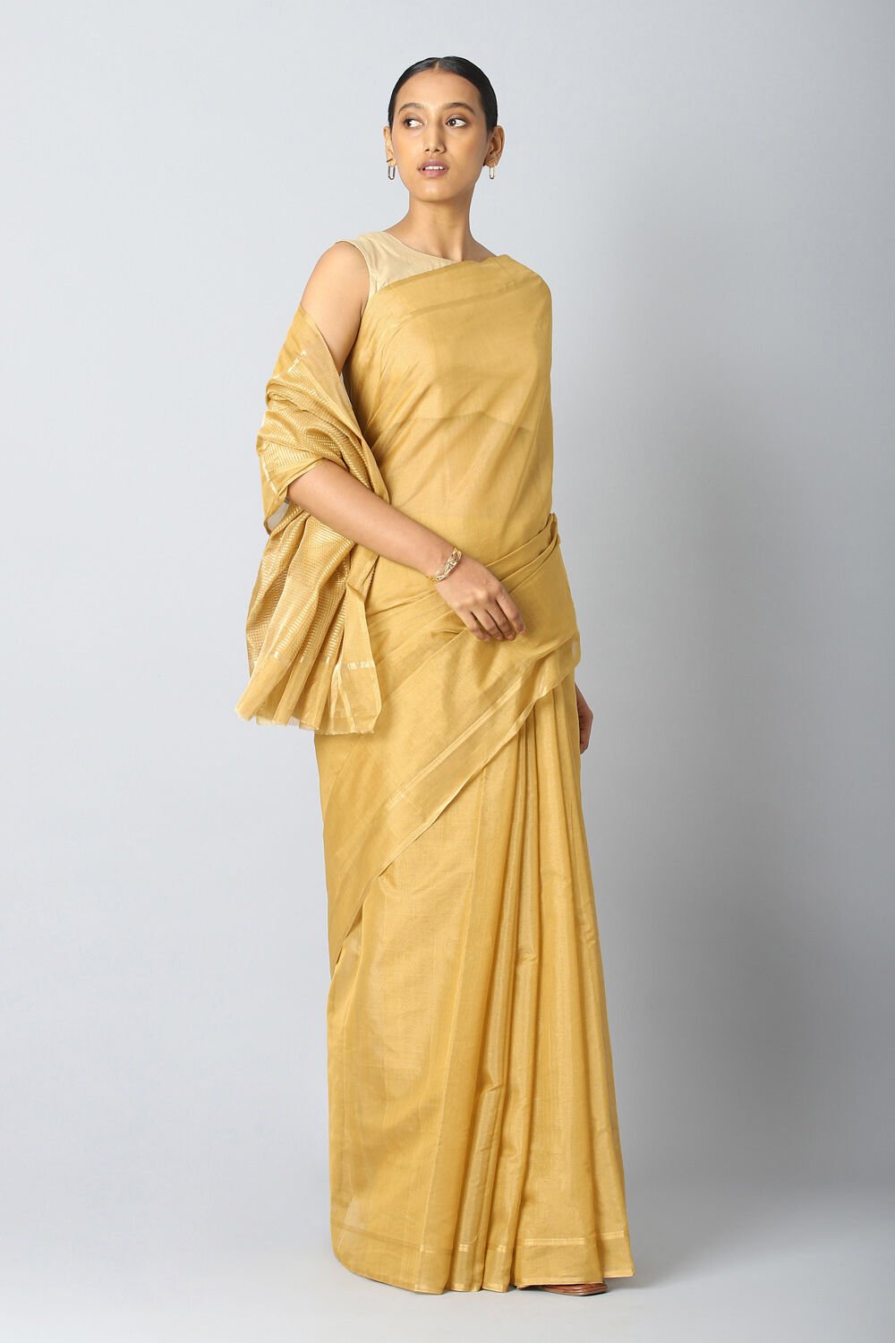 Gold Pure Cotton Tissue Chanderi Saree image number null