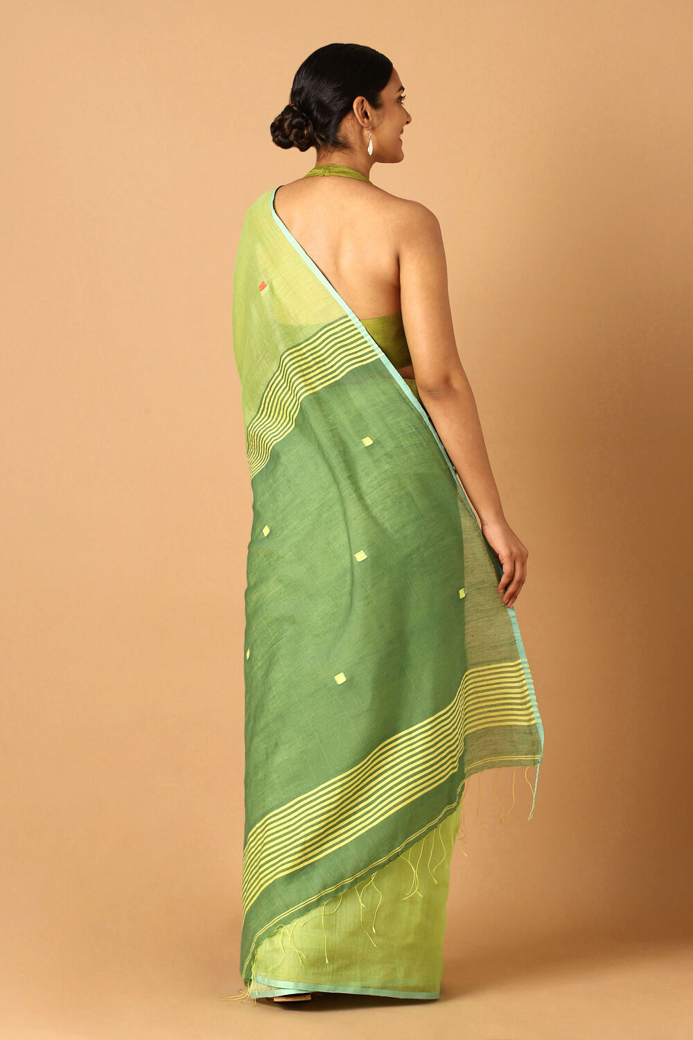 Green Pure Silk Cotton Jamdani Saree image number null