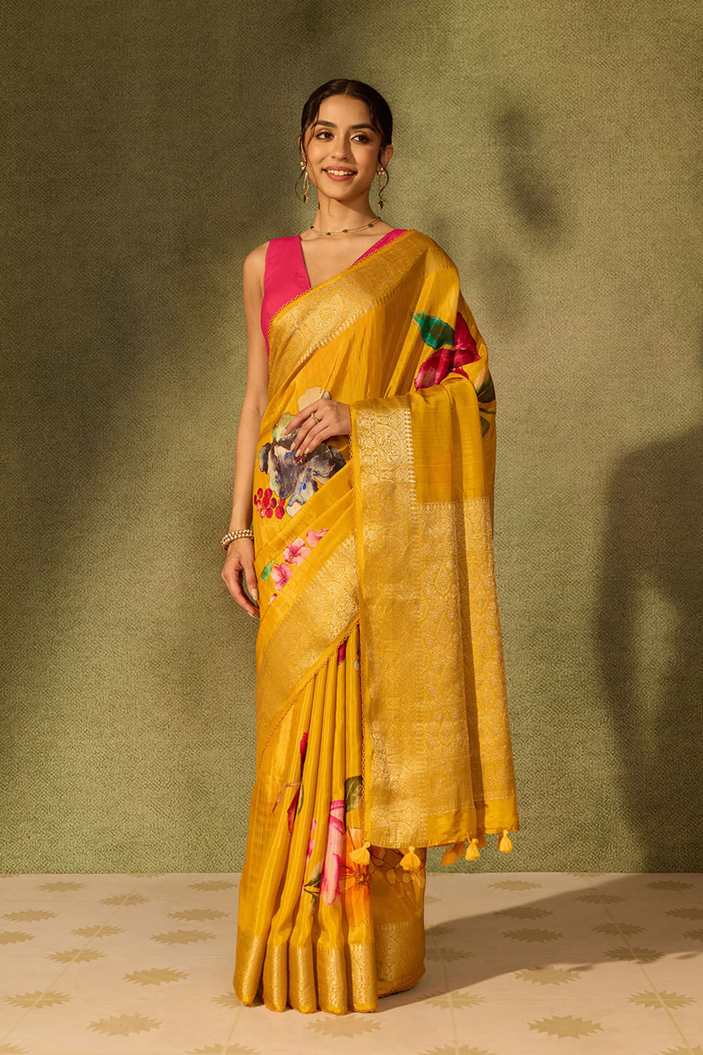 Yellow Pure Viscose Printed Saree image number null