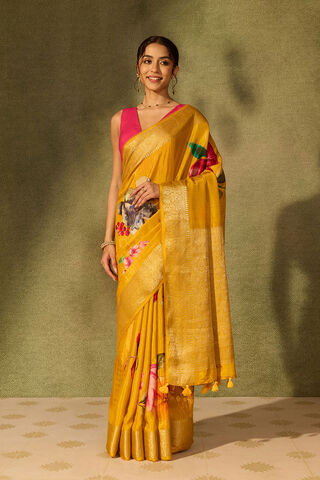 Yellow Pure Viscose Printed Saree thumbnail image number null