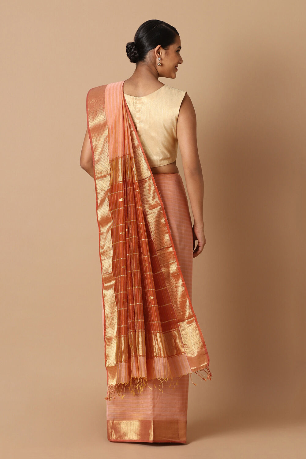 Light Orange Pure Silk Cotton Maheswari Saree image number null