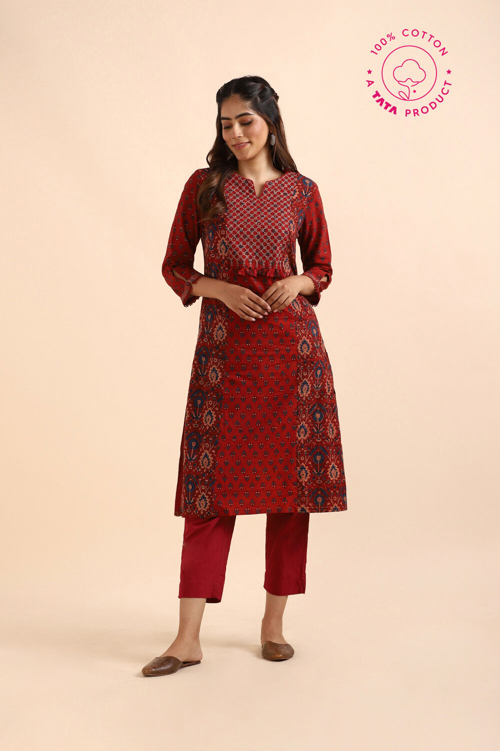 Red Ajrakh Block Printed Cotton Kurta image number null