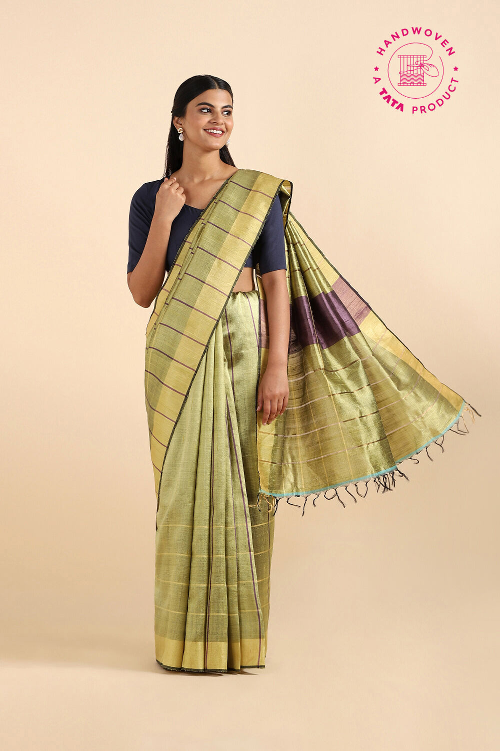 Light Green Pure Tussar Silk Bhagalpuri Saree image number null