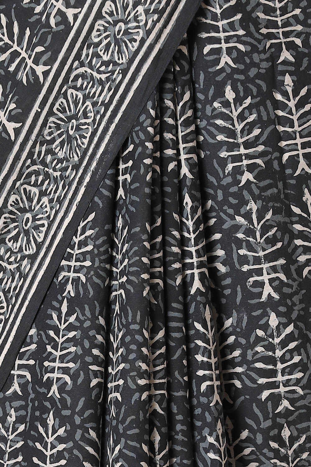 Black Pure Cotton Block Printed Saree image number null