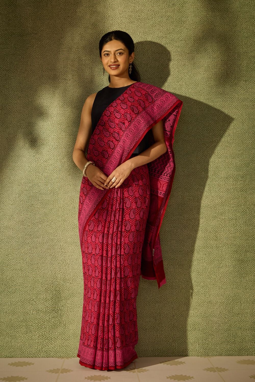 Pink Bagh Block Printed Pure Cotton Saree image number null