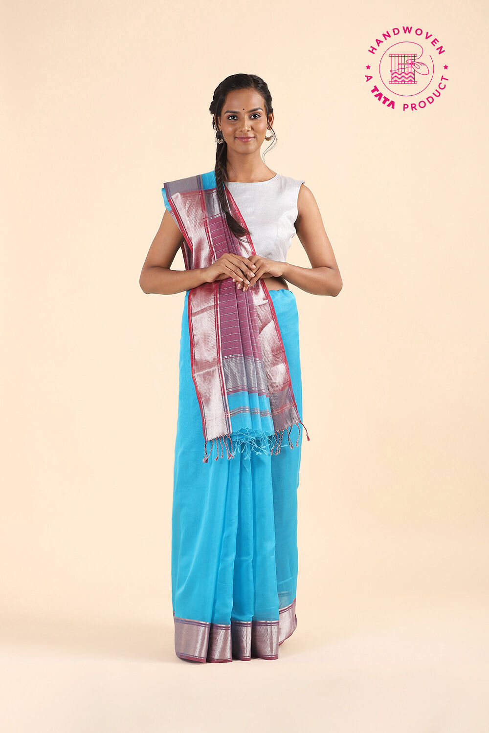 Light Blue Pure Silk Cotton Maheswari Saree image number null