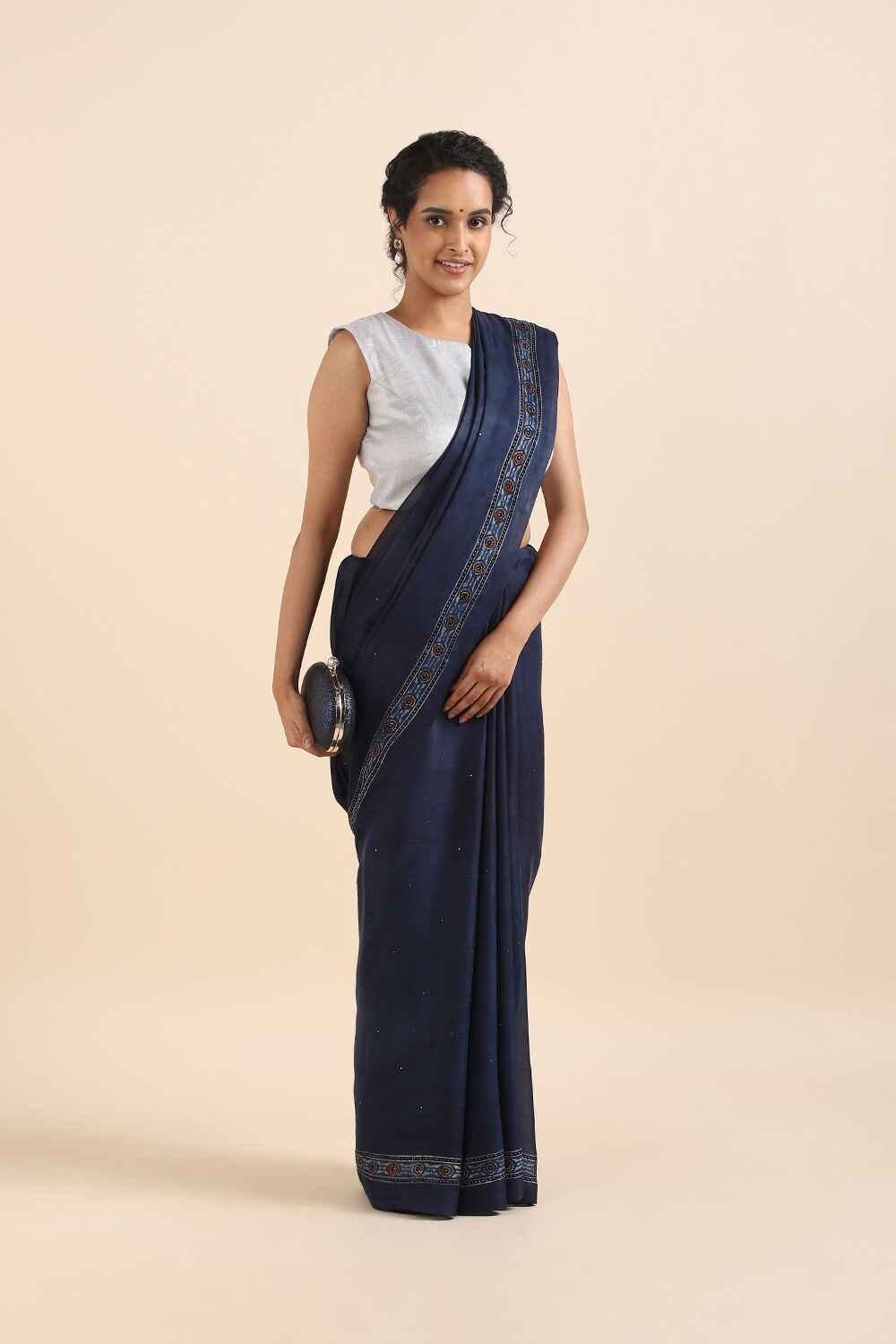 Blue Viscose Crepe Ajrakh Printed Saree image number null