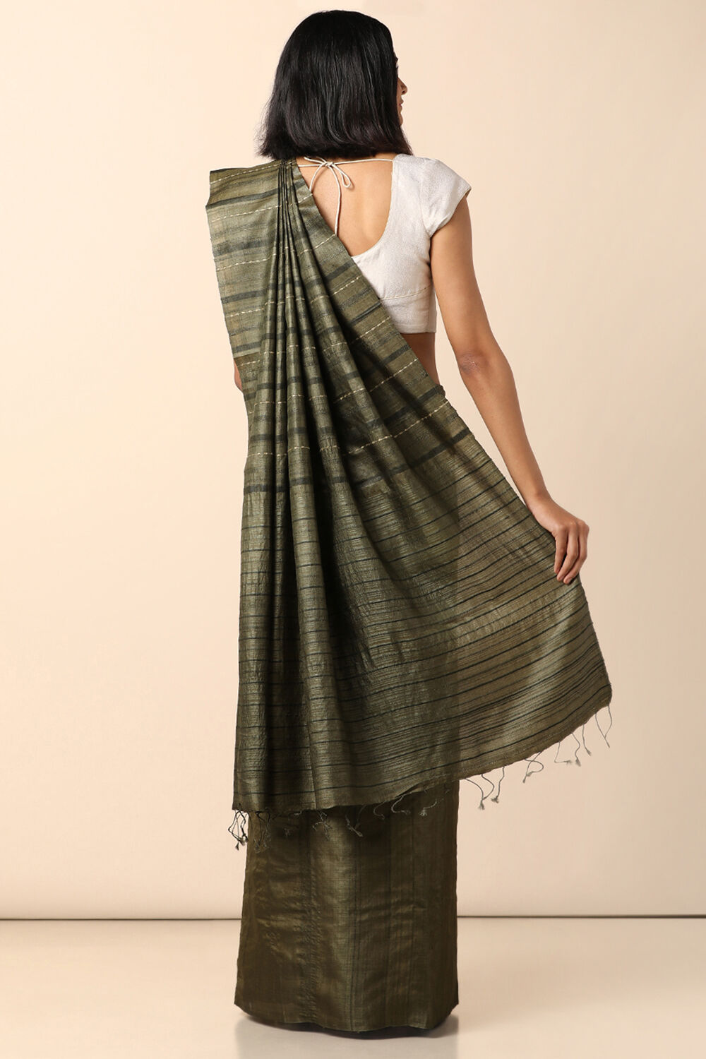 Dark Pure Green Tussar Woven Saree image number null