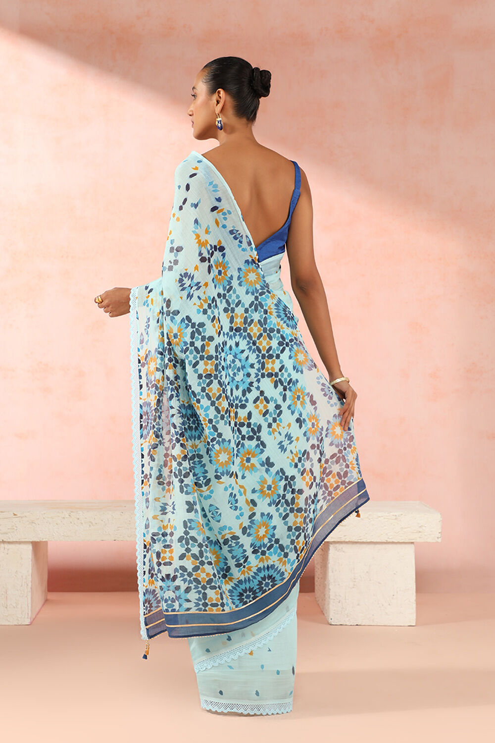 Blue Pure Silk Cotton Digital Printed Saree image number null