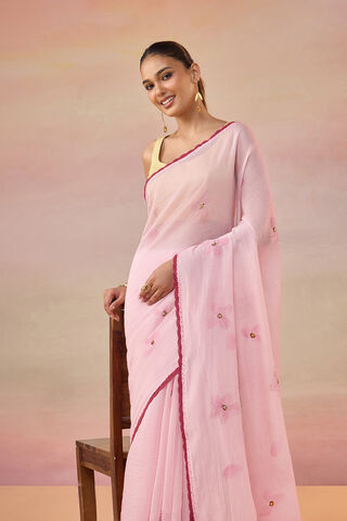 Light Pink Bengal Pure Silk Cotton Hand Painted Embroidered Saree thumbnail image number null