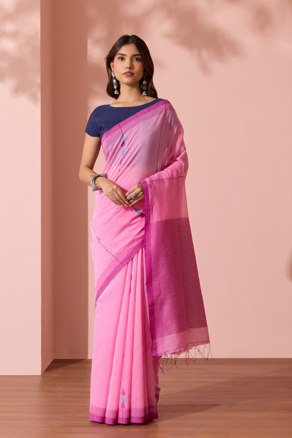 Light Pink Bengal Pure Silk Cotton Jamdani Saree image number null
