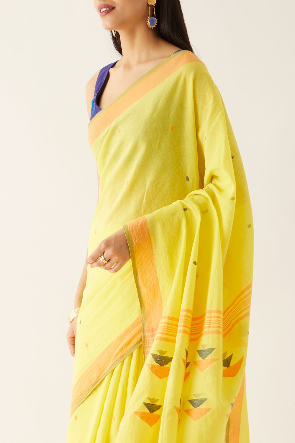 Yellow Pure Cotton Bengali Jamdani Saree image number null