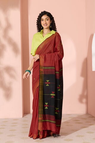 Dark Red Woven Silk Viscose Bhagalpur Saree thumbnail image number null