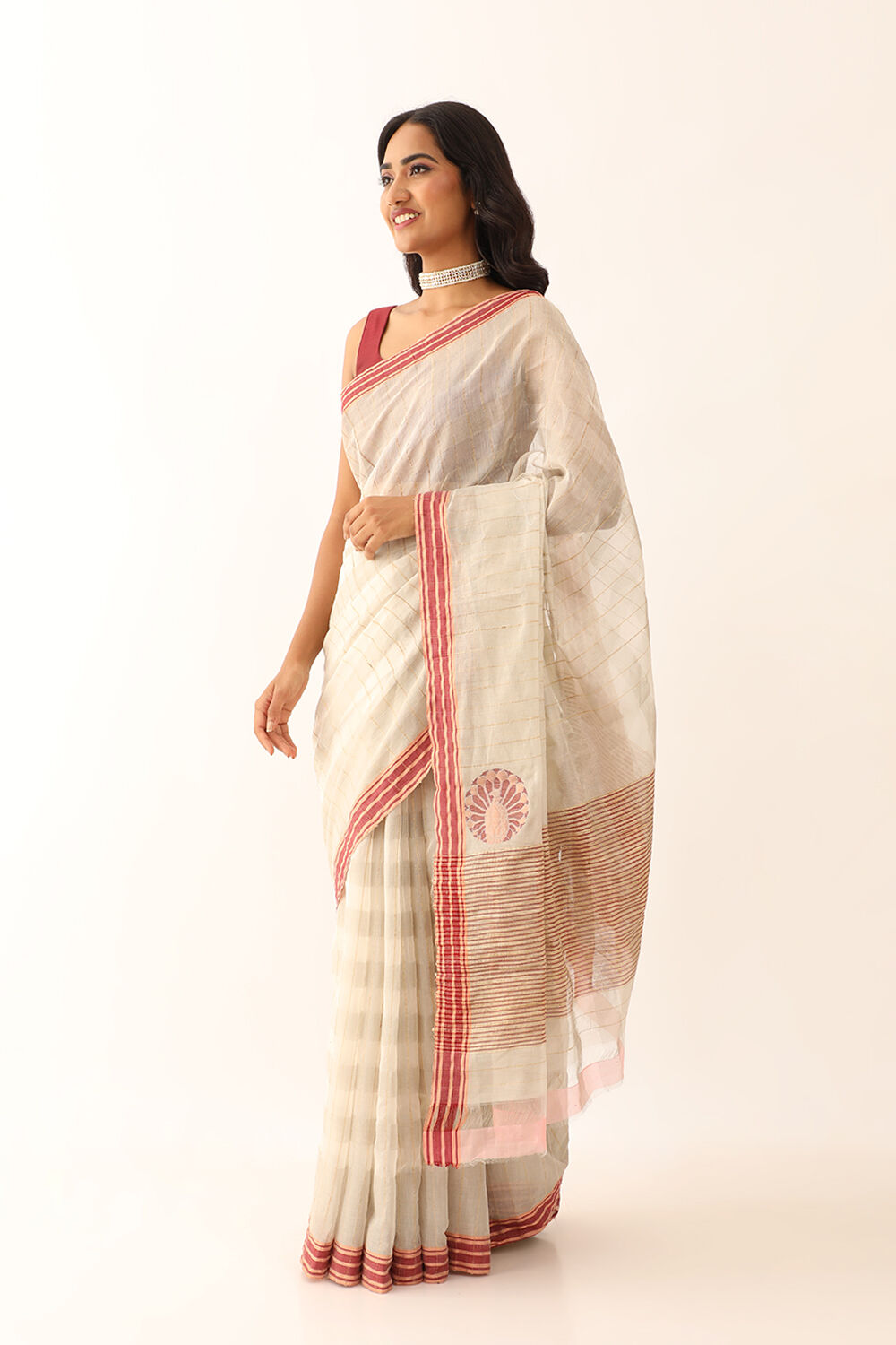 Off White Pure Silk Cotton Woven Chanderi Saree image number null