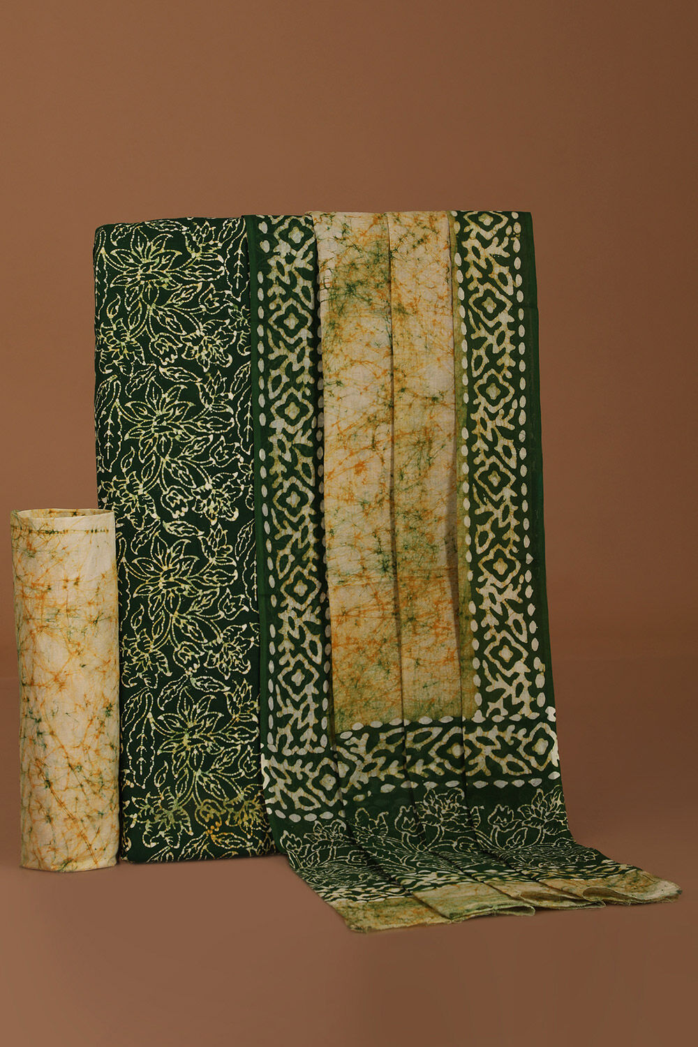 Dark Green Pure Cotton Batik Unstitched Suit Set image number null